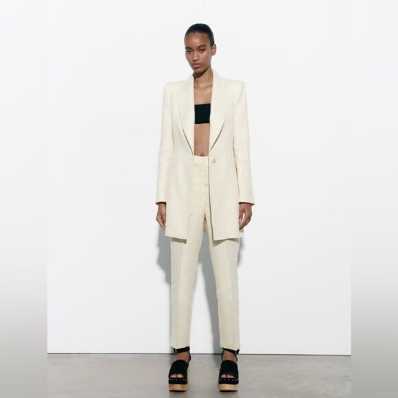 Zara 87% Linen Metallic Thread Co-Ord SET Blazer Jacket Pants New - Picture 3 of 3